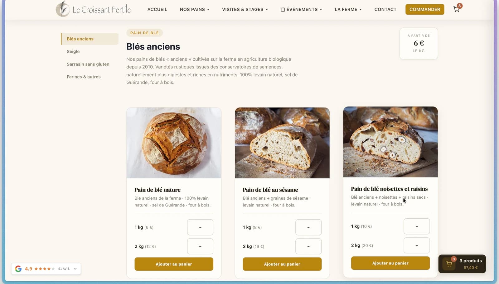 Le Croissant Fertile — page produits Blés anciens